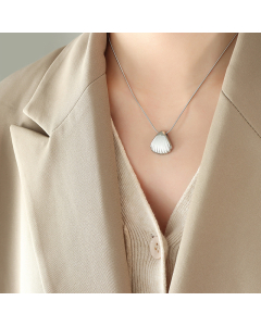 Simple Style Shell Titanium Steel Plating 18K Gold Plated Pendant Necklace-Steel Color-Necklace