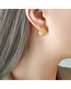 Simple Style Shell Titanium Steel Plating 18K Gold Plated Pendant Necklace-Gold Color-Earrings