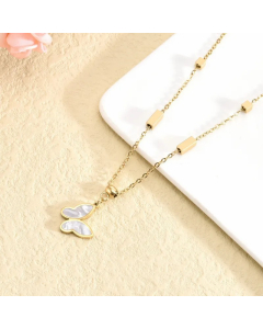 Elegant Butterfly Titanium Steel Inlay Shell 18K Gold Plated Pendant Necklace