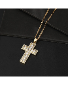 Hip-Hop Cross Titanium Steel Inlay Zircon 18K Gold Plated Pendant Necklace