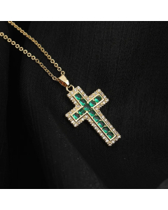 Hip-Hop Cross Titanium Steel Inlay Zircon 18K Gold Plated Pendant Necklace