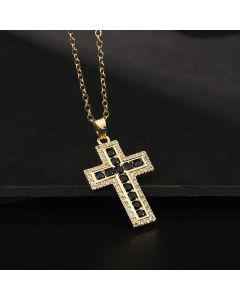 Hip-Hop Cross Titanium Steel Inlay Zircon 18K Gold Plated Pendant Necklace