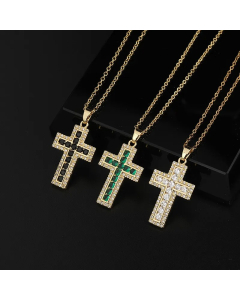 Hip-Hop Cross Titanium Steel Inlay Zircon 18K Gold Plated Pendant Necklace_colorza_4