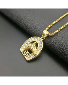 Hip-Hop Animal Horse Titanium Steel Plating Inlay Artificial Diamond Pendants
