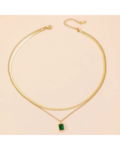 Commute Square Titanium Steel Polishing Plating Inlay Rhinestones 18K Gold Plated Layered Necklaces