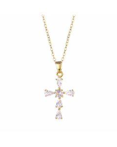 Modern Style Cross Stainless Steel Titanium Steel Plating Inlay Zircon 18K Gold Plated Gold Plated Pendant Necklace