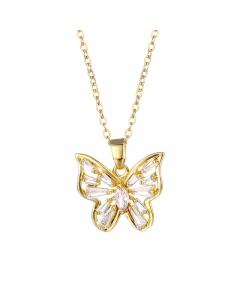 Modern Style Butterfly Stainless Steel Titanium Steel Plating Inlay Zircon 18K Gold Plated Gold Plated Pendant Necklace