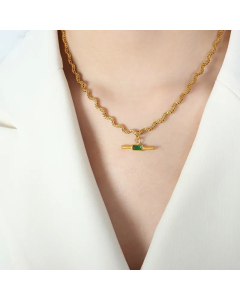 Luxurious Square Titanium Steel Plating Inlay Glass 18K Gold Plated Pendant Necklace