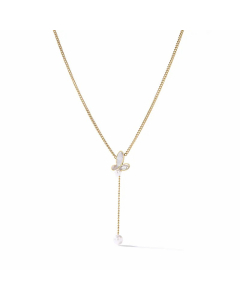 Elegant Butterfly Titanium Steel Pearl Plating Inlay Shell 18K Gold Plated Pendant Necklace