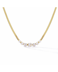 White Zircon Inlaid Elegant Square Titanium Steel Plating 18K Gold Plated Necklace