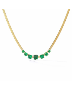 Green Zircon Inlaid Elegant Square Titanium Steel Plating 18K Gold Plated Necklace