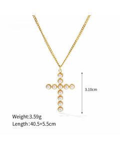 Modern Style Cross Stainless Steel Plating Inlay Pearl Stone 18K Gold Plated Pendant Necklace