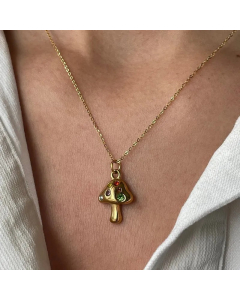Classic Style Mushroom Titanium Steel Plating Inlay Zircon 18K Gold Plated Pendant Necklace