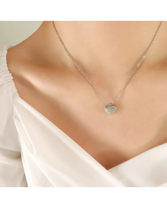 Wholesale Stainless Steel Necklace Heart Shape Plating 18K Gold Plated Pendant Necklace-Steel Color-01