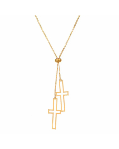 Wholesale Stainless Steel Necklace Cross Infinity Heart Shape Hollow Out Inlay Crystal Rhinestones Zircon Necklace-Gold Color-10