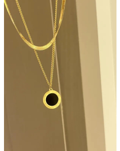 Wholesale Stainless Steel Necklace Round Number Gemstones Gold Plated Layered Necklaces-Black