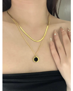 INS Style French Style Round Number Stainless Steel Titanium Steel Plating Inlay Artificial Gemstones 18K Gold Plated Layered Necklaces