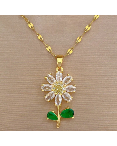 Sweet Flower Titanium Steel Copper Inlay Zircon Pendant Necklace