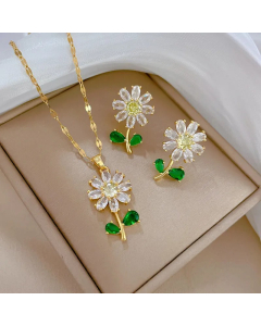 Sweet Flower Titanium Steel Copper Inlay Zircon Pendant Necklace_colorza_4