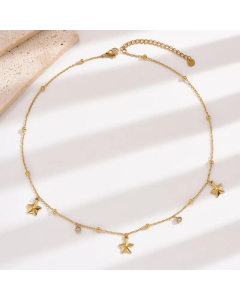 Modern Style Star Stainless Steel Plating Inlay Rhinestones 14K Gold Plated Pendant Necklace