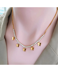 Elegant Lady Butterfly Titanium Steel Plating Inlay Zircon Necklace