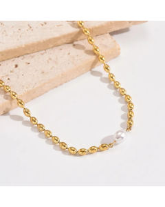 French Style Oval Stainless Steel Pearl Plating 14K Gold Plated Necklace