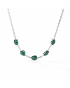 Elegant Retro Oval Titanium Steel Plating Inlay Artificial Gemstones 18K Gold Plated Choker