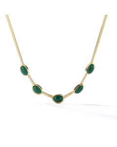 Elegant Retro Oval Titanium Steel Plating Inlay Artificial Gemstones 18K Gold Plated Choker