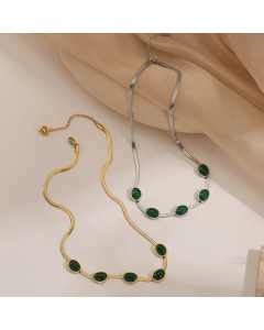 Elegant Retro Oval Titanium Steel Plating Inlay Artificial Gemstones 18K Gold Plated Choker_colorza_1