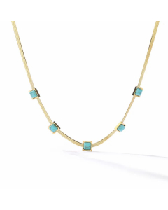 Retro Square Titanium Steel Plating Inlay Turquoise 18K Gold Plated Necklace