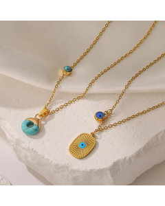 Simple Style Commute Circle Eye Titanium Steel Plating Inlay Turquoise 18K Gold Plated Pendant Necklace_colorza_3