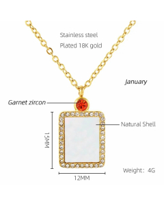 Modern Style Simple Style Rectangle Stainless Steel Plating Inlay Rhinestones Shell Zircon 18K Gold Plated Pendant Necklace