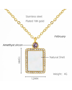 Modern Style Simple Style Rectangle Stainless Steel Plating Inlay Rhinestones Shell Zircon 18K Gold Plated Pendant Necklace