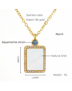 Modern Style Simple Style Rectangle Stainless Steel Plating Inlay Rhinestones Shell Zircon 18K Gold Plated Pendant Necklace