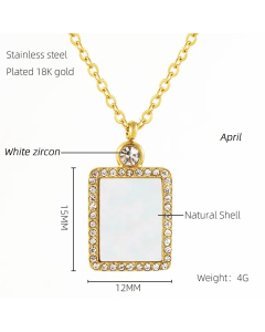 Modern Style Simple Style Rectangle Stainless Steel Plating Inlay Rhinestones Shell Zircon 18K Gold Plated Pendant Necklace