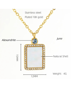 Modern Style Simple Style Rectangle Stainless Steel Plating Inlay Rhinestones Shell Zircon 18K Gold Plated Pendant Necklace