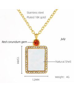 Modern Style Simple Style Rectangle Stainless Steel Plating Inlay Rhinestones Shell Zircon 18K Gold Plated Pendant Necklace