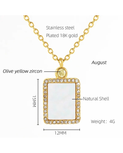 Modern Style Simple Style Rectangle Stainless Steel Plating Inlay Rhinestones Shell Zircon 18K Gold Plated Pendant Necklace
