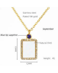 Modern Style Simple Style Rectangle Stainless Steel Plating Inlay Rhinestones Shell Zircon 18K Gold Plated Pendant Necklace