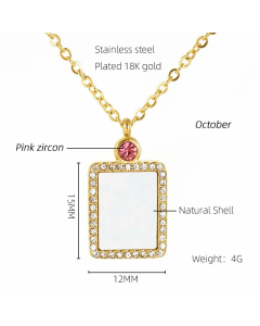 Modern Style Simple Style Rectangle Stainless Steel Plating Inlay Rhinestones Shell Zircon 18K Gold Plated Pendant Necklace