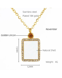 Wholesale Rectangle Stainless Steel Necklace Inlaid Rhinestones Pendant Necklace-11