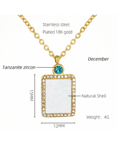 Modern Style Simple Style Rectangle Stainless Steel Plating Inlay Rhinestones Shell Zircon 18K Gold Plated Pendant Necklace