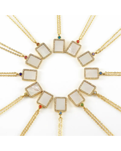Modern Style Simple Style Rectangle Stainless Steel Plating Inlay Rhinestones Shell Zircon 18K Gold Plated Pendant Necklace