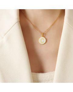 Letter C Titanium Steel Plating Inlay Shell 18K Gold Plated Pendant Necklace