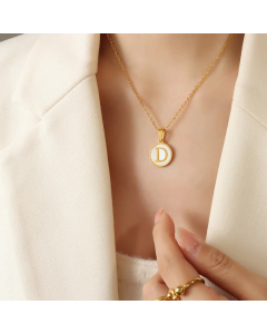 Letter D Titanium Steel Plating Inlay Shell 18K Gold Plated Pendant Necklace
