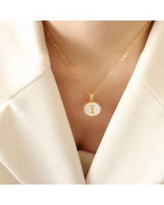 Letter I Titanium Steel Plating Inlay Shell 18K Gold Plated Pendant Necklace