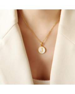 Letter J Titanium Steel Plating Inlay Shell 18K Gold Plated Pendant Necklace