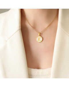 Letter K Titanium Steel Plating Inlay Shell 18K Gold Plated Pendant Necklace