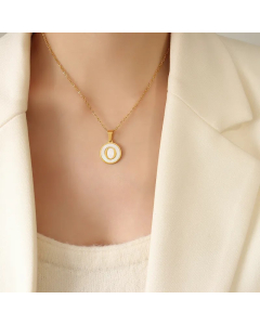 Letter O Titanium Steel Plating Inlay Shell 18K Gold Plated Pendant Necklace