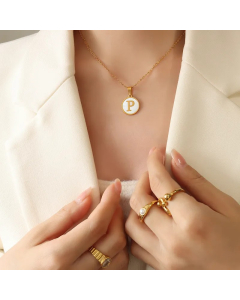 Letter P Titanium Steel Plating Inlay Shell 18K Gold Plated Pendant Necklace